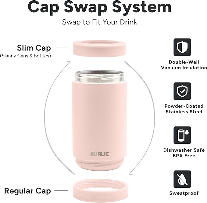DUALIE 3 in 1 Insulated Can Cooler - 15+ Colors - Universal Size for 12 oz Cans, Slim Cans, and Bottles