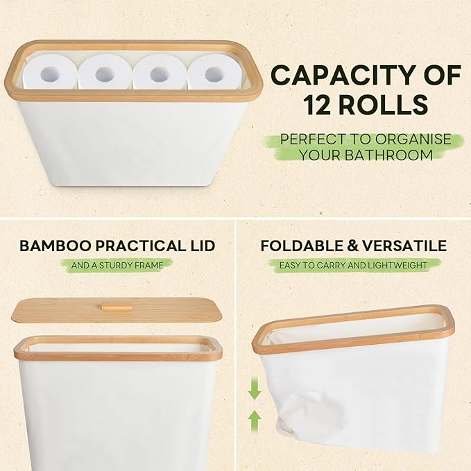 Toilet Paper Storage Basket, Toilet Paper Organizert for Bathroom Storage, Bamboo Basket Bin for Toilet Tank, Toilet Paper Holder Dispenser, 13 Rolls Compatible, Bathroom Accessories Holde
