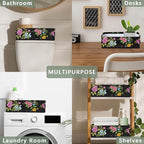Toilet Tank Topper Paper Basket with Handle, Black Floral Bathroom Storage Basket for Organizing, Small Fabric Storage Bins for Bathroom Decor, Polyester