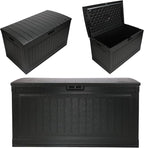 Suncast 80-Gal. Resin Large Outdoor Patio Deck Box with Pad-Lockable Lid, Modern Outdoor Patio Bench/Storage Box for Cushions, Garden Tools, and More, Iron Ore
