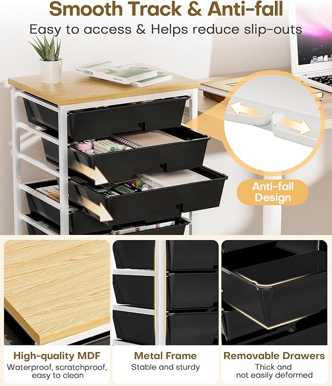 Homde Rolling Storage Drawer Cart: 8-Drawer Sort to Clear Desk & Dresser Clutter - Anti-Fall Smooth Glide Prevents Spill-Out During Daily Grab - Lockable Wheels Keep It Steady