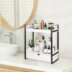 2-Tier Wooden Counter Shelf with Drawer, Vanity Tray for Organization and Decor, Countertop Organizer for Bathroom and Kitchen