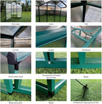 Polycarbonate Greenhouse with Rain Gutter and Roof Vent, Raised Base and Anchor Aluminum Heavy Duty Walk-in Green House, Outdoor Patio Sunroom for All Season (Green, 97*72.83*86.42in)