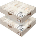 StorageWorks Under Bed Shoe Storage for Closet, 2-Pack Ultra-thick Fabric Shoe Organizer, Collapsible Shoes Containers with Bottom Support, Fits up to 24 Pairs, Taupe