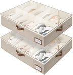 StorageWorks Under Bed Shoe Storage for Closet, 2-Pack Ultra-thick Fabric Shoe Organizer, Collapsible Shoes Containers with Bottom Support, Fits up to 24 Pairs, Taupe