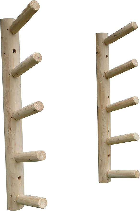 5-Place Wall-Mounted Skis/Snowboard Log Rack - Poles & Ski Wall Mount, Snowboards Wall Rack, Indoor & Outdoor Ski Holders for Walls, Hangers for Skis Indoor Storage - Unfinished