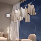 JXKNKSR-Telescopic Clothesline Indoor and Outdoor, Heavy-Duty Laundry Line, Wall Mounted, Safety Lock System (White+10Clothes Pins)