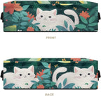 Small Bathroom Storage Basket Narrow Storage Bins Fabric Organizer Rectangular Bedroom Essentials Storage Container for Home Office Organization, White Cat Flower Green Leaves