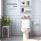 Home Zone Living Over-the-Toilet Organizer with Adjustable 4-Tier Shelves, Tension-Mounted Bathroom Storage Rack for Ceilings 91" to 114" High, White