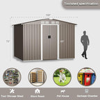 Kullavik 8FT x 6FT Outdoor Storage Shed with Lockable Doors,Waterproof Metal Garden Tool Shed,Galvanized Steel shed for Backyard,Garden,Patio