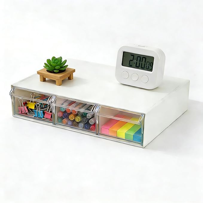 Small Stackable Drawer Organizer with 3 Drawer, Desktop Clear Storage Box for Stationary, Makeup, Jewelry, Office Craft Supplies
