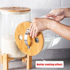Glass Rice Dispenser 5L, Cereal Dispenser Countertop, Grain Dispenser/Food Storge Container for Kitchen and Pantry Organization, Cereal Dispenser with Bamboo Holder