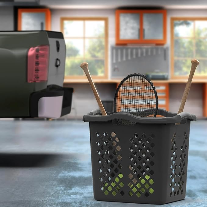 2 bushel laundry baskets with silver handles, black, 2-pack