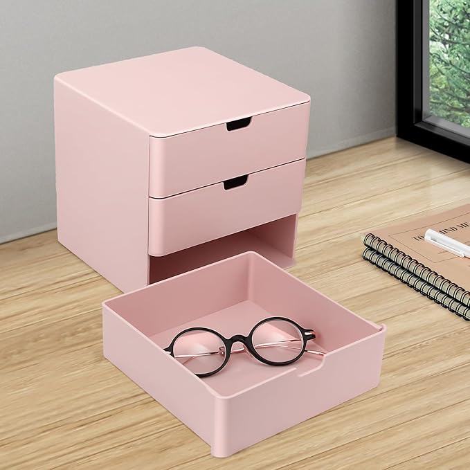 3-Drawer Vanity Organizer, Compact Storage Organization Drawers Small Size Pink