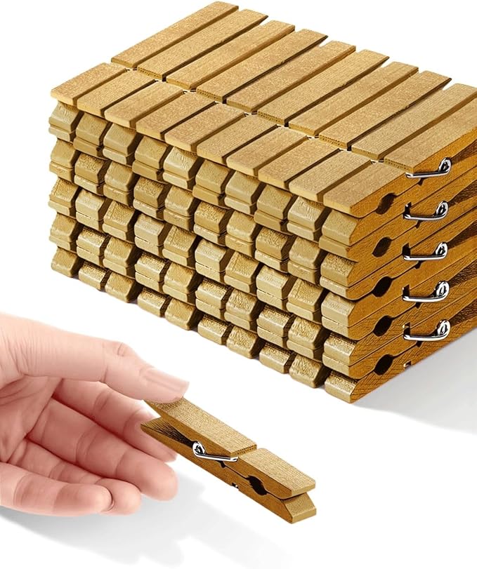 Colored Clothespins, Colorful Clothes Pins Wooden Clips Rainbow Colors 50 Pack Decorative Crafts Pegs Photos Pictures Decoration Clip Clothing Hanging Closepins, 2.83 Inch (Gold)