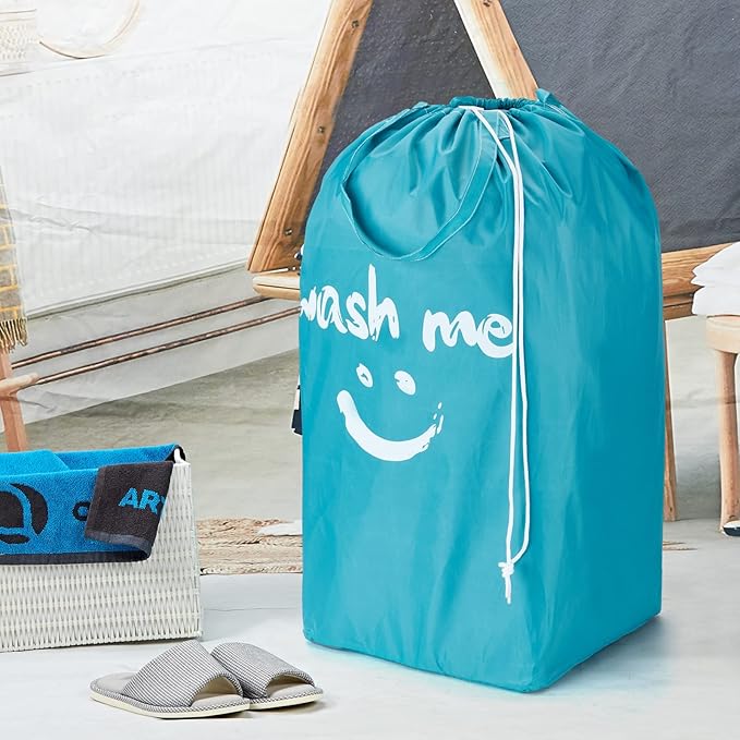HOMEST 2 Pack Wash Me Travel Laundry Bag with Handles, Square Base Can Carry Up to 3 Loads of Clothes, Dirty Garments Storage with Drawstring Closure,Light Blue and Grey