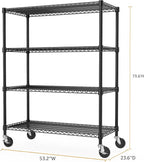 53" W Storage Shelves 1760LBS 4 Tier Metal Shelving Unit with Wheels Heavy Duty Garage Shelving Adjustable Wire Shelves for Pantry,Kitchen,Garage,Basement,Black 23.6" D x 53.2" W x 73.6" H