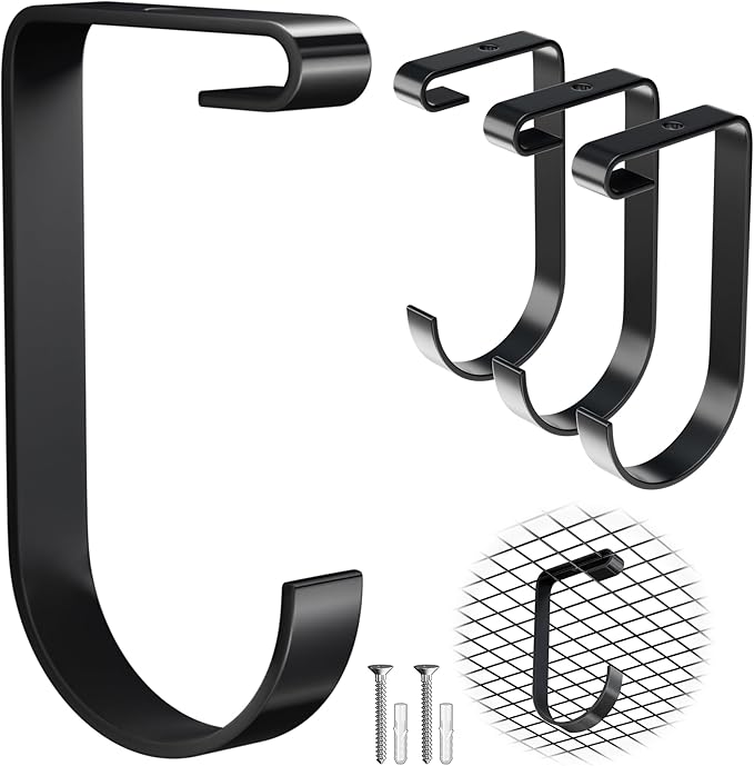 Bike Hooks for Garage Ceiling Storage Racks, 4 Pack Heavy-Duty Steel Thickened Flat Hooks, Supports Up to 50 lbs, Bike Hanger Add-On Overhead Garage Storage Rack & Wall Shelving, Black