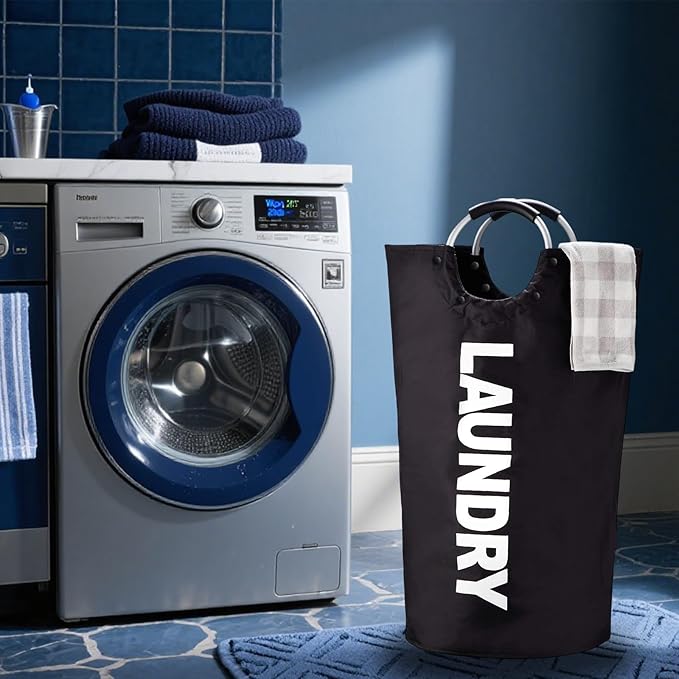 90L Laundry Basket Waterproof 600D Oxford Fabric Modern Collapsible Laundry Hamper for Easy Storage, with Padded Handles, Stands Up Well Heavy‑Duty Laundry Bag for Clothes(1PC)