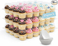 (24 Count x 15 Sets Plastic Cupcake Containers with Liners, Clear Cupcake Holder with Lids, Disposable Cupcake Carrier for Bakery, Cupcake Storage Box for Parties, Bake Sale Packaging