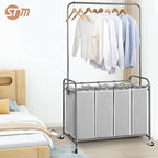 STORAGE MANIAC Laundry Sorter with Hanging Bar, Portable, Removable Laundry Hamper Cart with Heavy Duty Rolling Lockable Wheels and Removable Bags, Rolling Laundry Basket Organizer 181L, 4 Section