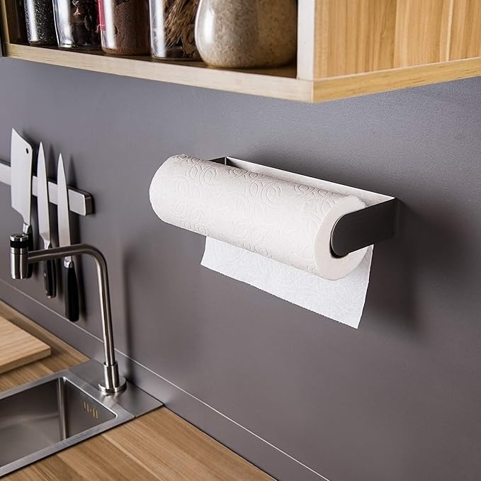 ZUNTO Paper Towel Holder Under Cabinet Self Adhesive Paper Towel Rack (No Drilling), Stainless Steel Wall Mount Paper Towel Holder, Rustproof, Easy Tear