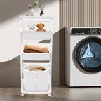 Rolling Laundry Hamper 4 Section Laundry Sorter Cart Vertical Laundry Basket Quad Laundry Sorter for Towels, Blankets & Bathroom Organization White