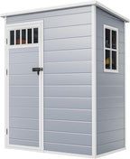 DWVO 5x3FT Outdoor Storage Shed with Fence-Style and Side Windows, Floor & Lockable Doors, Plastic Storage Shed for Backyard and Garden, Gray