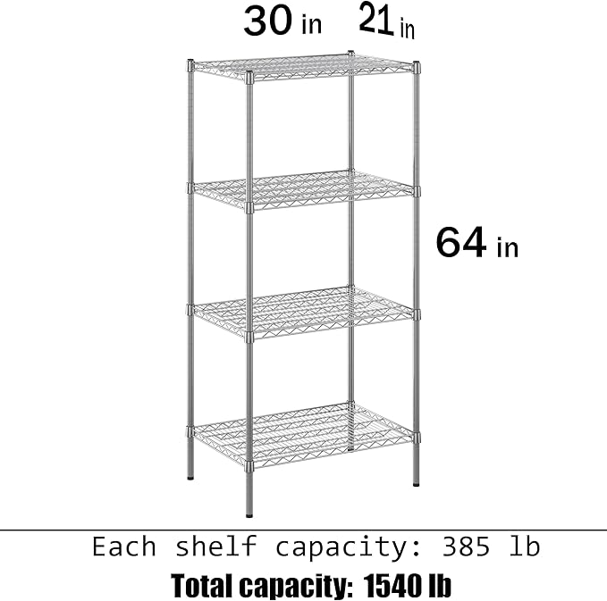 21" Deep x 30" Wide x 64" Height Wire Shelving Kit | 4-Tier | NSF Commercial Storage Rack Unit