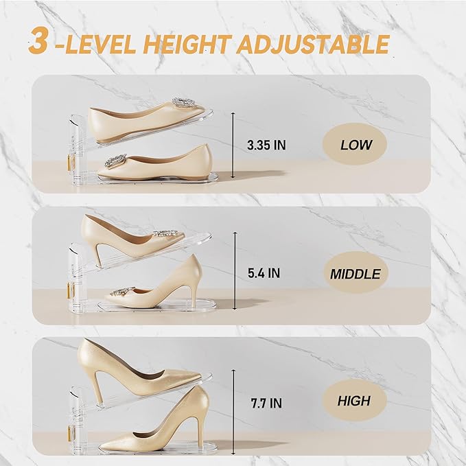 Shoe Slots Organizer for Closet, Shoe Stacker Organizer Double Layer Stack Shoe Rack, Shoe Display Shelf 50% Space Saver Storage Holder for Closet, 24 PACK