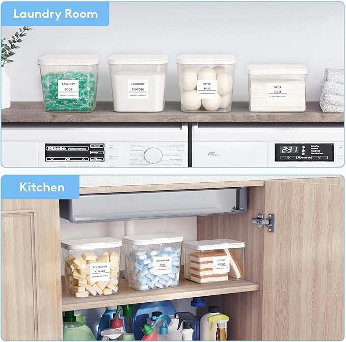 Lifewit Laundry Pods Container with Pop-up Lid, Laundry Room Organization, Dryer Sheet Holder for Washing Powder Scent Booster Beads, 2700 +2000ml/0.72+0.5gal,6 Pcs