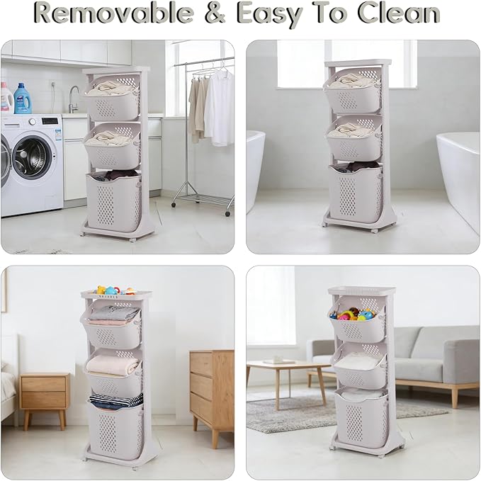 GCCSJ 3-Tier Rolling Laundry Hamper Sorter with Wheels, 75L Capacity & Removable Mesh Baskets, Foldable Storage Organizer Cart for Bedroom, Bathroom, Laundry Room (17.32"x13.1"x42.59")