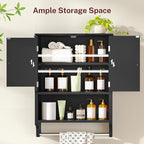 TEENFON Bathroom Wall Cabinet with Adjustable Shelves and Towel Rack, Wall Mounted Over The Toilet Storage Cabinet for Bathroom, Living Room, Black