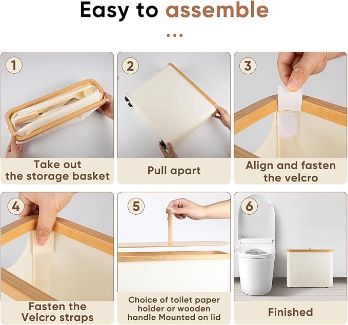 Anfly Bamboo Toilet Paper Storage Organizer with Lid - Holds 12 Mega Rolls, Countertop Bathroom Tissue Holder Cabinet, TP Storage Basket