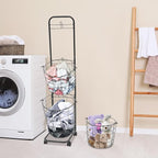 3 Tier Rolling Laundry Hamper with Removable Baskets,Foldable Metal Laundry Sorter Storage Trolley with Wheels,Ventilated Wire Basket Organizer for Bedroom,Bathroom,Kitchen,10.5 * 13 * 48.5inch