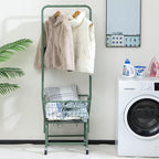 ALIMORDEN Laundry Cart with Clothes Rack, Rolling Laundry Butler with Wire Storage Rack，Green