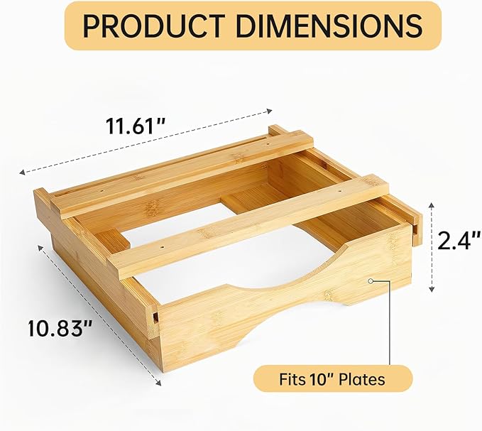 Paper Plate Dispenser Under Cabinet - 10 Inch Bamboo Paper Plate Dispenser, Kitchen Counter Vertical Holder Organizer Countertop Caddy (10 Inch Natural)