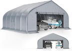 AMERLIFE 22.5 x 20 FT Enclosed Carport, Heavy Duty Garage with Waterproof Cover, UV Protection & Wind Resistant, Portable Carport for 2 Car, Boat Shelter & Farm Outdoor Storage, Silver