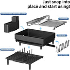 Expandable Dish Rack with Drainboard - Stainless Steel Dish Drainer with Removable Cutlery Tray, Foldable Cup Holder, Elevated Feet, Multifunctional Drainboard for Sink Countertop Kitchen Storage