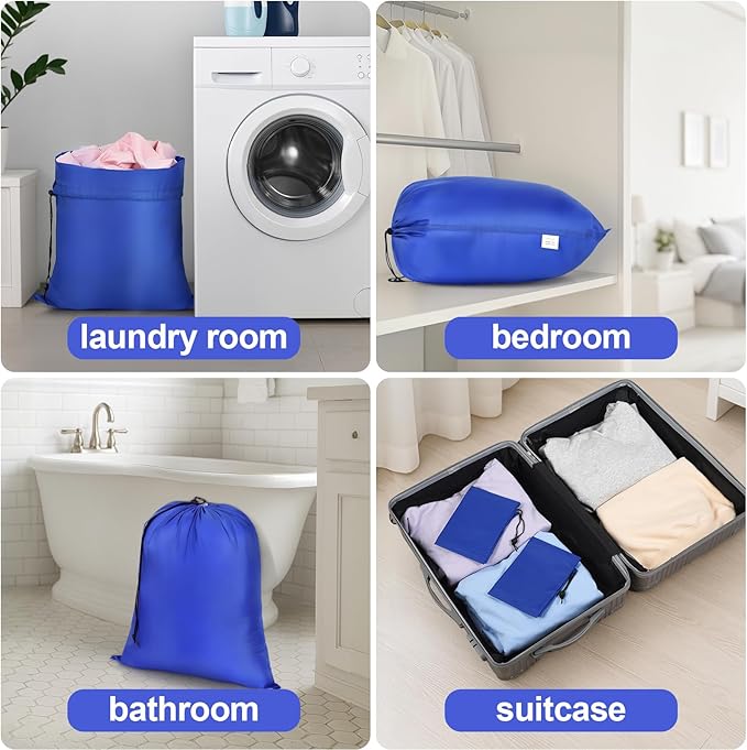 OTraki Medium Laundry Bag 20x24 Inch Drawstring Travel Laundry Bags Durable Dirty Clothes Organizer Machine Washable Delicates Lingerie Wash Bags Drying do not exceed 176℉ Blue