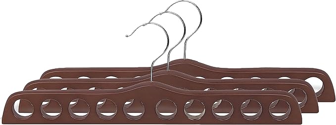 Walnut Finish Wood Scarf Hanger with 10 Holes and Chrome Hardware in 17 1/2" Length X 3/4" Thick, 1 Hanger