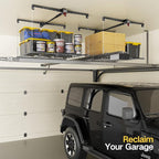 Overhead Garage Storage Rack for 12-14ft Ceiling, Heavy-duty 4x4 FT Garage Ceiling Storage Racks with Safety Lock, Ideal for Storage Mounted Lift System and Storage Organizer, 250lbs Capacity