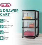 Sterilite 6 Pack Plastic Storage Organizer, 3 Drawer Rolling Bin Cart, Closet Organization, Black