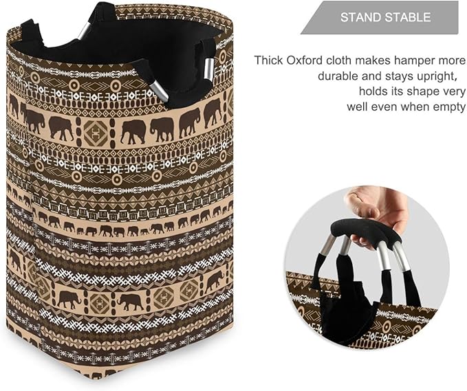 Ethnic African Elephant Laundry Basket for College Dorm,50L Collapsible Portable Laundry Hamper Storage Basket for Toys Clothes Organizer