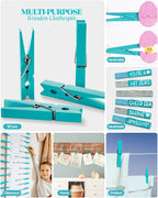Colored Clothespins, Colorful Clothes Pins Wooden Clips Rainbow Colors 50 Pack Decorative Crafts Pegs Photos Pictures Decoration Clip Clothing Hanging Closepins, 2.9 Inch (Marine Aqua-Blue)