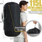 Laundry Backpack Bag 115L, Heavy Duty Laundry Bags with Shoulder Straps, Dirty Clothes Bag for College Dorm Essentials, Hamper Backpack for Travel, Laundromat, Apartment, Beach, Camping