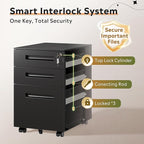 DEVAISE 3-Drawer Metal File Cabinet with Lock, Mobile Filing Cabinet Under Desk for Home Office, Fully Assembled Printer Stand fits A4/F4/Letter/Legal Size, Black, 20" D x 15" W x 24" H