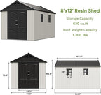Patiowell 8x12 FT Outdoor Storage Shed, Plastic Shed Resin Garden Shed with Floor & Window & Lockable Door for Patio Furniture, Backyard Tools, Bicycles & Lawnmower, Beige