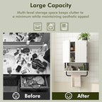 RUSTOWN Fluted Bathroom Wall Cabinet with 2 Doors, 3-Tier Modern Farmhouse Medicine Cabinet, Over The Toilet Storage Cabinet with Adjustable Shelf and Towel Bar(White, Small)