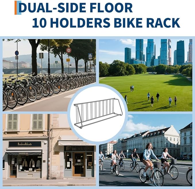Floor Bike Rack,Sigle-Side 10-Bike Rack 122" L,Grid Bike Rack In Ground,Freestanding Bicycle Floor Parking Stand,Stand Bike Racks for Garages Streets Yards Bike Events